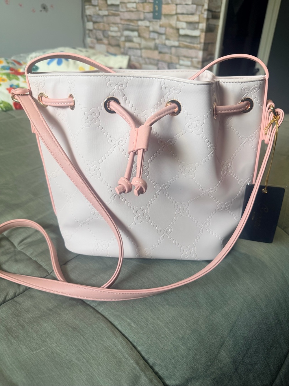 Crossi Newyork Pink Drawstring Buckle Bag NWT